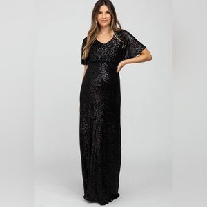 Pinkblush Maternity Black Sequin Maxi Dress